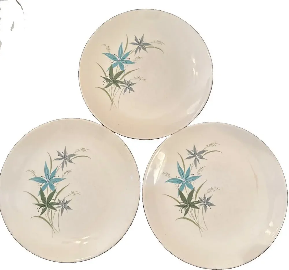 Set Of 3 Vintage MCM Sabin China Tiger Lily 9 1/4 In Dinner Plates Preowned